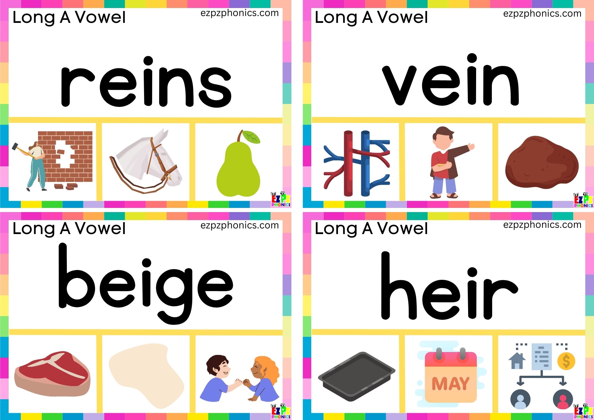 Read the word and clip the correct image Clip cards for long a vowel ei words